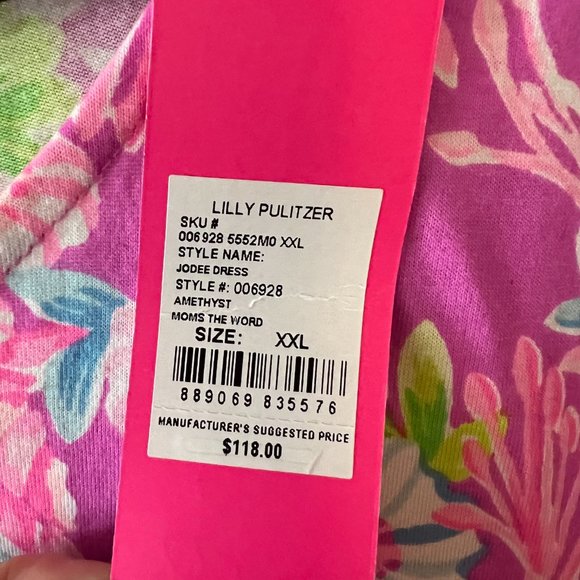 Lilly Pulitzer Jodee Swing Dress Amethyst Moms The Word PINK NEW NWT XXL - Picture 2 of 2
